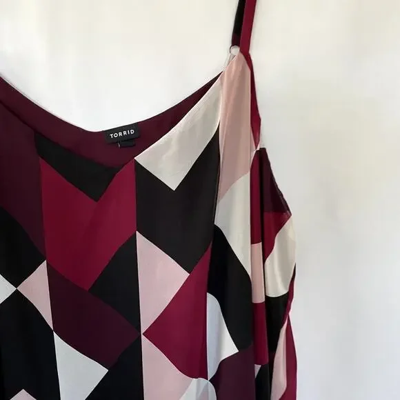 Torrid burgundy pink black white geometric spaghetti strap top size 4XL casual - Picture 2 of 7